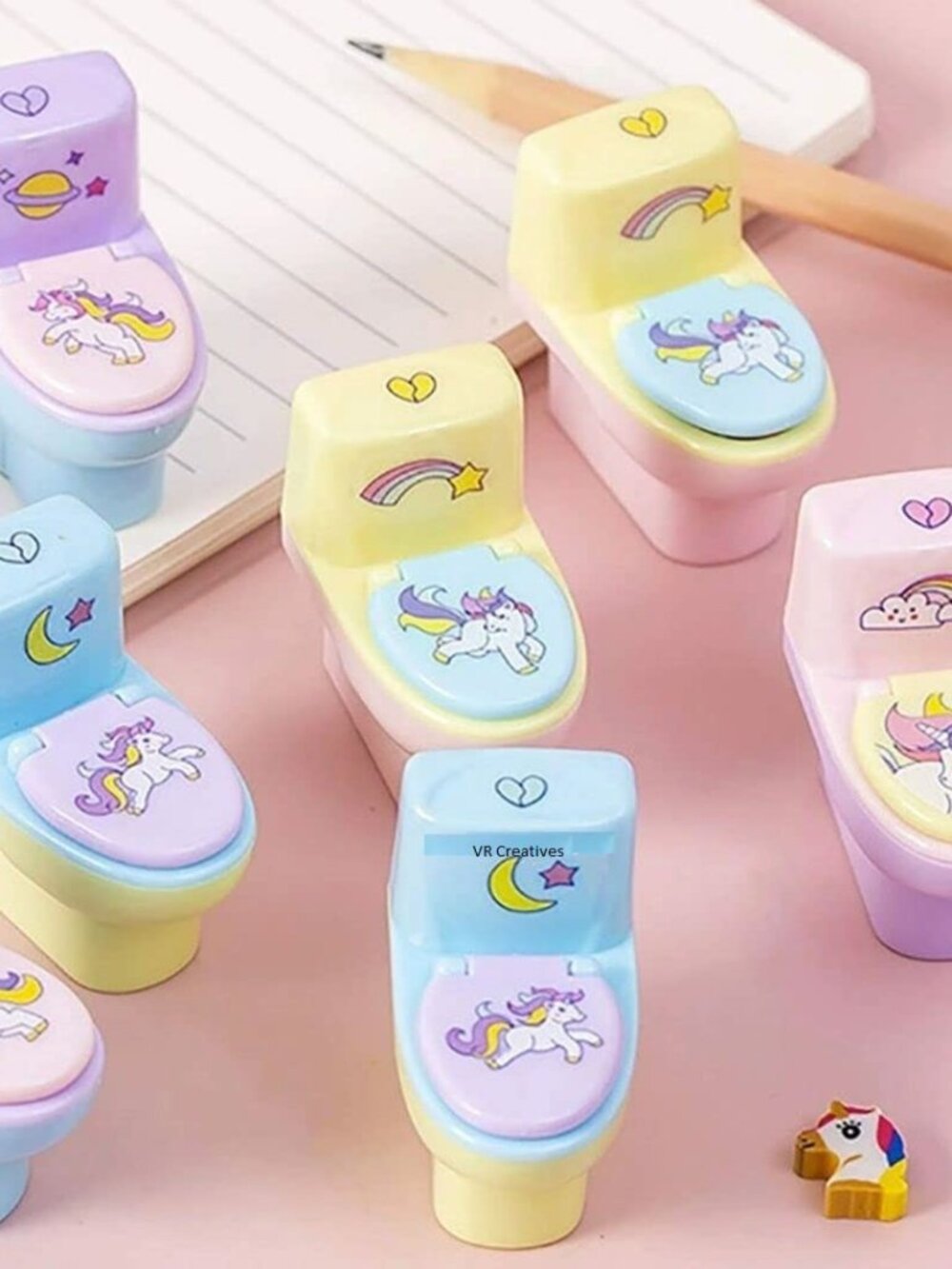 4 Pack Assorted Unicorn Toilet Sharpener with Unicorn Eraser